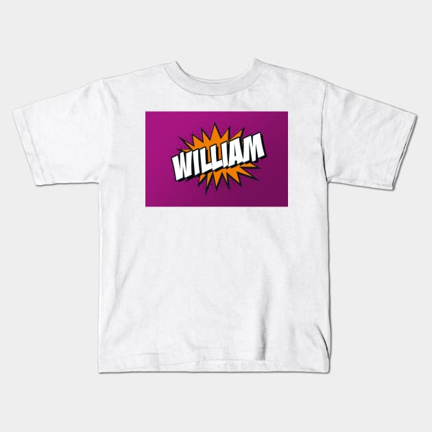 Personalised 'William' Kapow Wow Cartoon Comic Design Kids T-Shirt by LTFRstudio